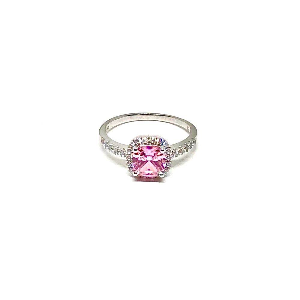 Platinum Halo 2Ct Pink Cushion Cut Engagement Ring